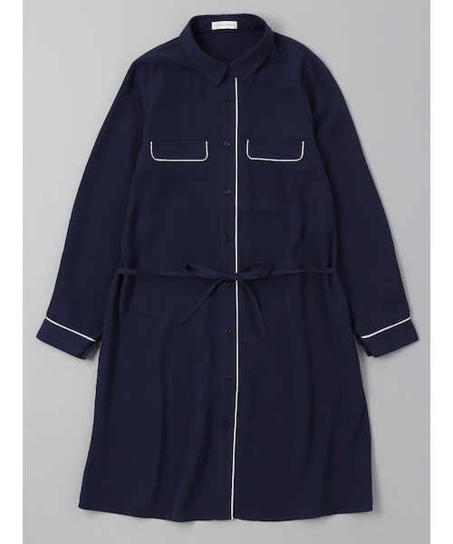 E hyphen world gallery(イーハイフンワールドギャラリー)の「ソフトジョーゼットパジャマワンピース(ワンピース/ドレス・オフホワイト/ネイビー/ギンガムチェック・F)」の3枚目の写真