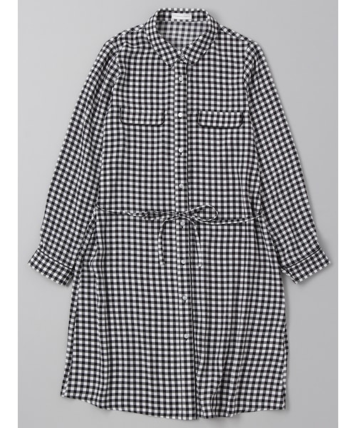 E hyphen world gallery(イーハイフンワールドギャラリー)の「ソフトジョーゼットパジャマワンピース(ワンピース/ドレス・オフホワイト/ネイビー/ギンガムチェック・F)」の2枚目の写真