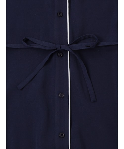 E hyphen world gallery(イーハイフンワールドギャラリー)の「ソフトジョーゼットパジャマワンピース(ワンピース/ドレス・オフホワイト/ネイビー/ギンガムチェック・F)」の6枚目の写真