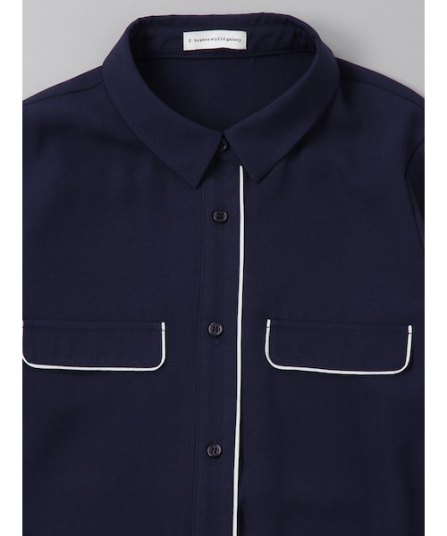 E hyphen world gallery(イーハイフンワールドギャラリー)の「ソフトジョーゼットパジャマワンピース(ワンピース/ドレス・オフホワイト/ネイビー/ギンガムチェック・F)」の5枚目の写真