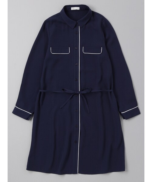 E hyphen world gallery(イーハイフンワールドギャラリー)の「ソフトジョーゼットパジャマワンピース(ワンピース/ドレス・オフホワイト/ネイビー/ギンガムチェック・F)」の4枚目の写真