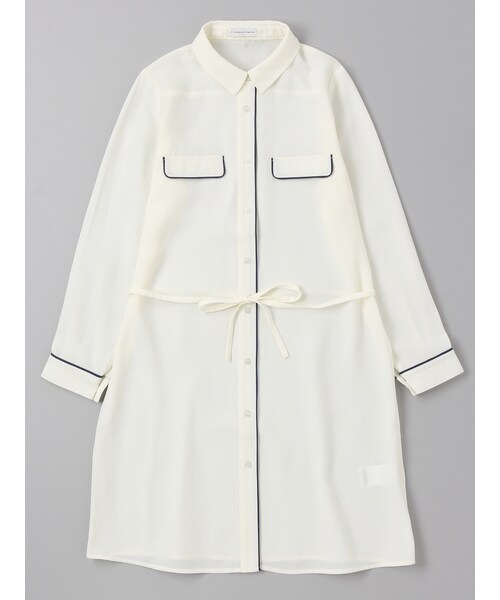 E hyphen world gallery(イーハイフンワールドギャラリー)の「ソフトジョーゼットパジャマワンピース(ワンピース/ドレス・オフホワイト/ネイビー/ギンガムチェック・F)」の1枚目の写真