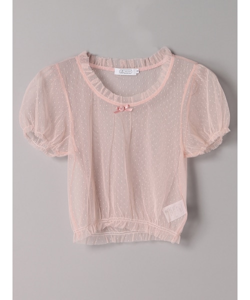 E hyphen world gallery Bon Bon（イーハイフンワールドギャラリーボンボン）の「SSドットチュールパフプルオーバー（トップス・ホワイト/ブラック/ピンク・S/M）」の3枚目の写真