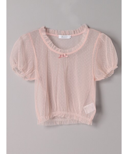 E hyphen world gallery Bon Bon（イーハイフンワールドギャラリーボンボン）の「SSドットチュールパフプルオーバー（トップス・ホワイト/ブラック/ピンク・S/M）」の4枚目の写真