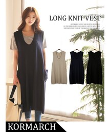 KORMARCH | ニット網で作られたポリエステルロングベスト(ベスト)