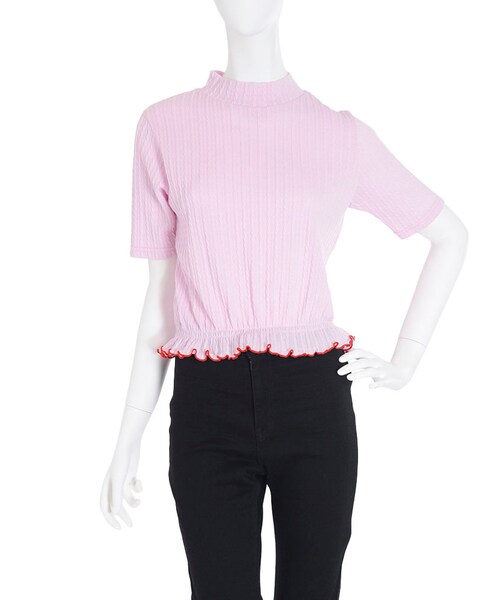 merry jenny（メリージェニー）の「ケーブルフリルカットソー（トップス・レディース・オフホワイト/ブラック/ピンク）」の7枚目の写真