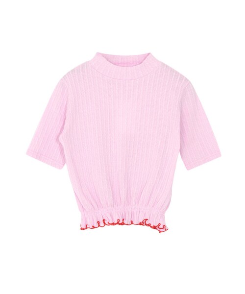 merry jenny（メリージェニー）の「ケーブルフリルカットソー（トップス・レディース・オフホワイト/ブラック/ピンク）」の3枚目の写真