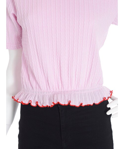 merry jenny（メリージェニー）の「ケーブルフリルカットソー（トップス・レディース・オフホワイト/ブラック/ピンク）」の11枚目の写真