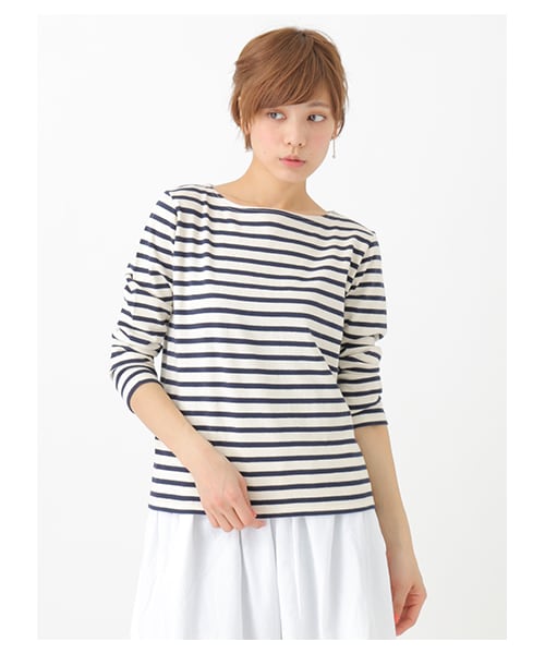 earth music&ecology（アースミュージックアンドエコロジー）の「【Special Price】【ボーダーボーダー!】ボートネックボーダープルオーバー（トップス・アイボリー/オフホワイト/杢ライトグレー/レッド/ライトイエロー/ネイビー・M/L）」の7枚目の写真