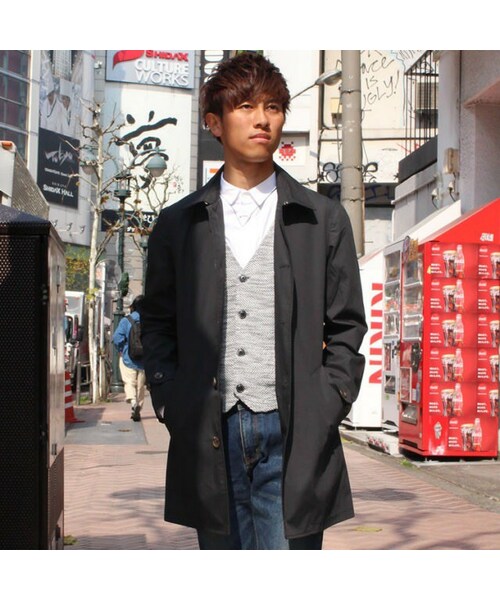 Cuirs（キュイー）の「綿混合ステンカラーコート（ステンカラーコート・メンズ・ネイビー/ブラック・M/L）」の2枚目の写真