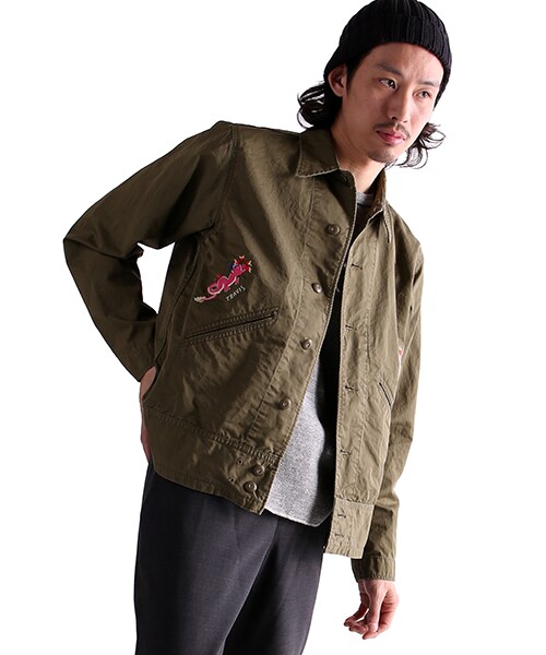 CAL O LINE(キャルオーライン)の「DTLA SPUVENIOR JACKET(ジャケット/アウター・メンズ・オリーブ/ネイビー・M/L)」の1枚目の写真