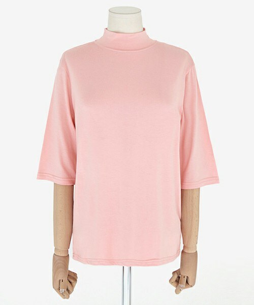 DHOLIC（ディーホリック）の「ハーフネックハーフスリーブＴシャツ（Tシャツ/カットソー・レディース・ネイビー/ピーチ/ディープスカイブルー/アイボリー/グレー・ＦＲＥＥ）」の5枚目の写真