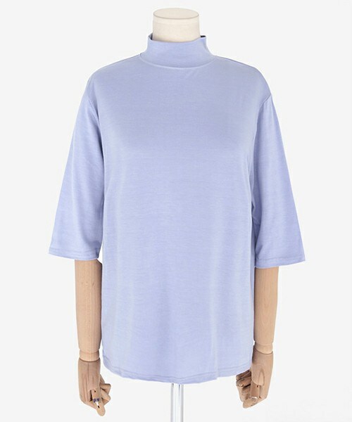 DHOLIC（ディーホリック）の「ハーフネックハーフスリーブＴシャツ（Tシャツ/カットソー・レディース・ネイビー/ピーチ/ディープスカイブルー/アイボリー/グレー・ＦＲＥＥ）」の4枚目の写真