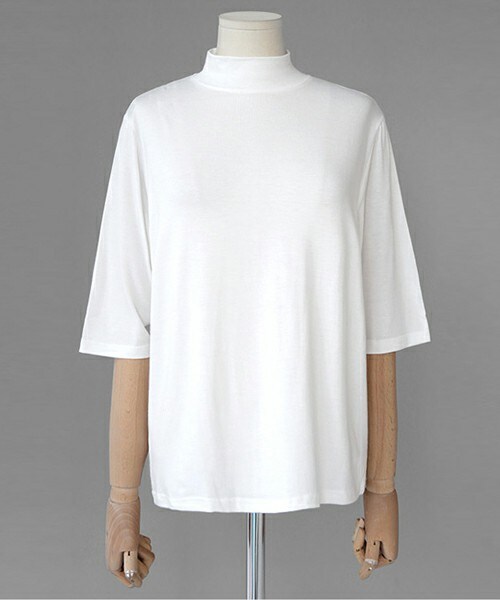 DHOLIC（ディーホリック）の「ハーフネックハーフスリーブＴシャツ（Tシャツ/カットソー・レディース・ネイビー/ピーチ/ディープスカイブルー/アイボリー/グレー・ＦＲＥＥ）」の2枚目の写真