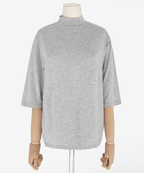 DHOLIC（ディーホリック）の「ハーフネックハーフスリーブＴシャツ（Tシャツ/カットソー・レディース・ネイビー/ピーチ/ディープスカイブルー/アイボリー/グレー・ＦＲＥＥ）」の3枚目の写真