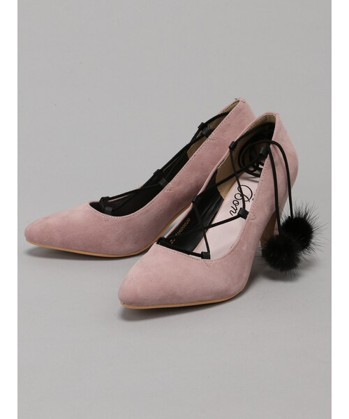 E hyphen world gallery Bon Bon（イーハイフンワールドギャラリーボンボン）の「スエード調レースアップパンプス（シューズ・ブラック/ピンク・S/M/L）」の2枚目の写真