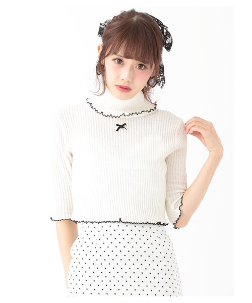 E hyphen world gallery Bon Bon（イーハイフンワールドギャラリーボンボン）の「5Sリブタートルニット（トップス・オフホワイト/グレー/ブラック/ピンク・S/M）」の5枚目の写真