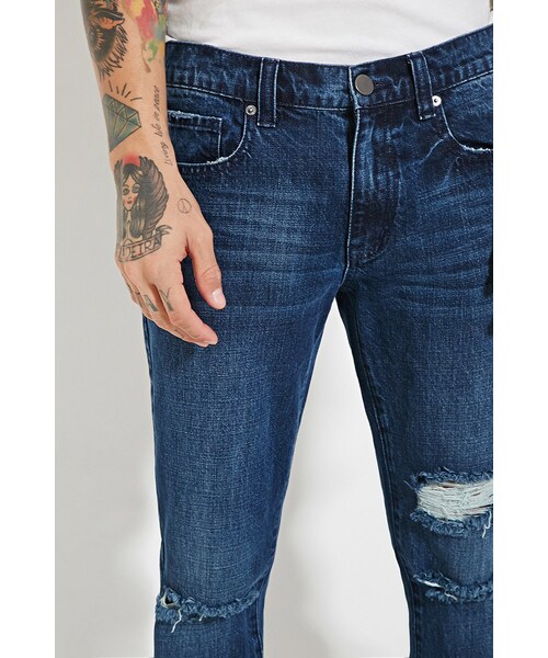 FOREVER 21（フォーエバー トゥエンティーワン）の「[MEN]ダメージスリムフィットジーンズ（その他・メンズ・DENIM WASHED/DARK DENIM・28/30/29/30/30/30/30/32/31/32/32/30/32/32/33/32/34/32）」の10枚目の写真
