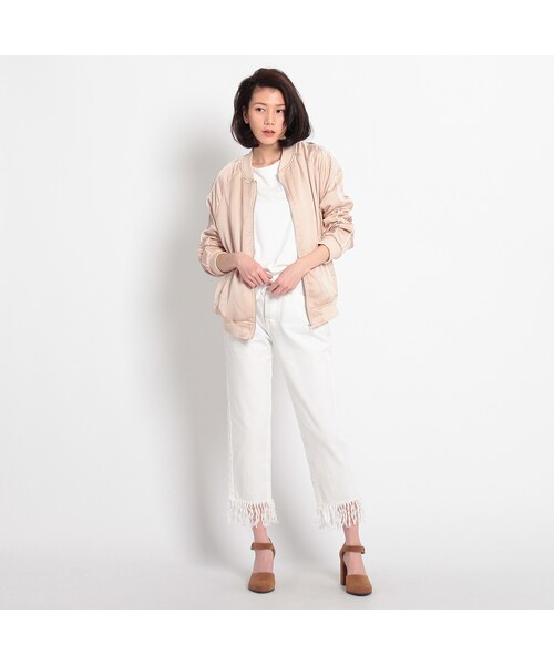 OZOC（オゾック）の「MA-1風サテンブルゾン（ジャケット/アウター・レディース・ベビーピンク/オフホワイト/オリーブグリーン・その他）」の10枚目の写真