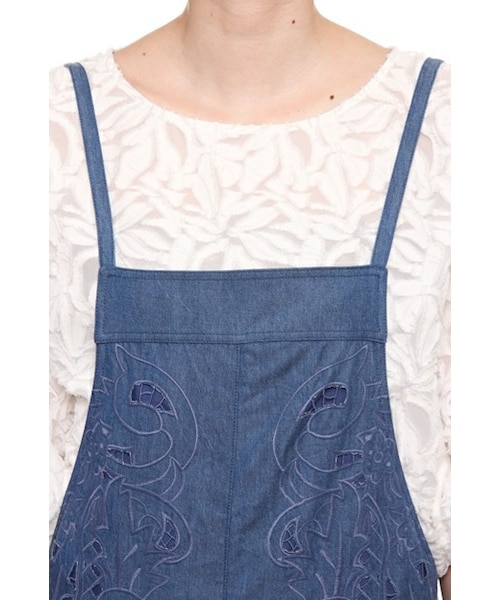 【GRACE CONTINENTAL】カットワークデニムサロペット インディゴ GRACE CONTINENTAL】カットワークデニムサロペット インディゴ