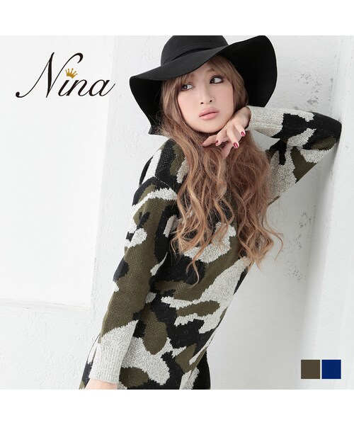 Nina ニーナローブ の Nina ニーナ 迷彩柄ニットロングワンピース 2colors 172 ゆんころ ワンピース Wear