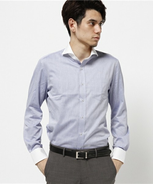 CROWDED CLOSET（クラウデッドクローゼット）の「【EASY CARE】コットンエスエテルドビー織りシャツ（シャツ/ブラウス・メンズ・ネイビー/ラベンダー・SMALL/LARGE/MEDIUM/LL）」の2枚目の写真