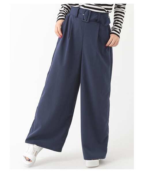 earth music&ecology（アースミュージックアンドエコロジー）の「太ベルト付きワイドパンツ（パンツ・アイボリー/ベージュ/カーキ/ネイビー・F）」の5枚目の写真