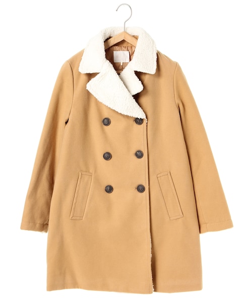 ehka sopo（エヘカソポ）の「ボアロングピーコート（ジャケット/アウター・チャコールグレー/キャメル/ネイビー・M）」の2枚目の写真