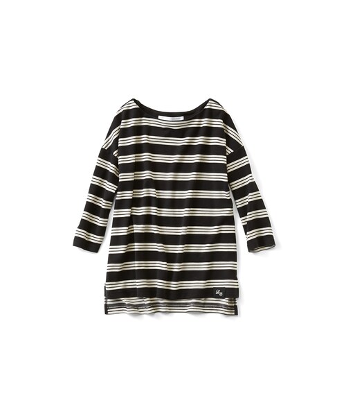 IEDIT（イディット）の「IEDITレーベルコレクション　きれいめ素材で大人顔に仕立てたマルチボーダートップス〈ブラック×ライトベージュ〉（Tシャツ/カットソー・レディース・Various・S /M /L /LL/3L）」の3枚目の写真