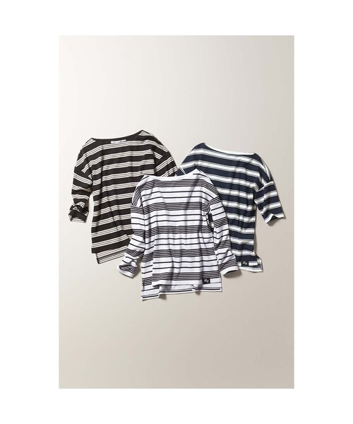 IEDIT（イディット）の「IEDITレーベルコレクション　きれいめ素材で大人顔に仕立てたマルチボーダートップス〈ネイビー×ホワイト〉（Tシャツ/カットソー・レディース・Various・S /M /L /LL/3L）」の7枚目の写真