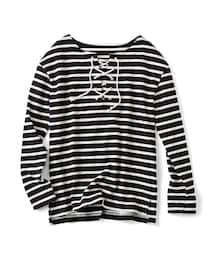 IEDIT | ミルブロウズ　定番スタイルの鮮度があがる　レースアップボーダートップス〈ブラック×ホワイト〉(Tシャツ/カットソー)
