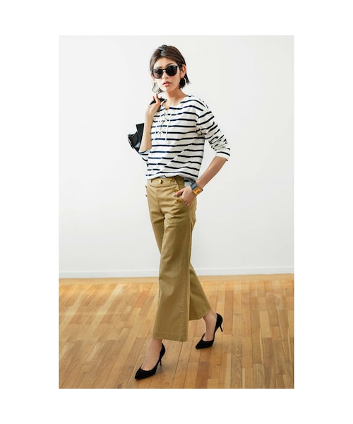 IEDIT（イディット）の「ミルブロウズ　定番スタイルの鮮度があがる　レースアップボーダートップス〈ブラック×ホワイト〉（Tシャツ/カットソー・レディース・Various・S /M /L /LL/3L）」の7枚目の写真