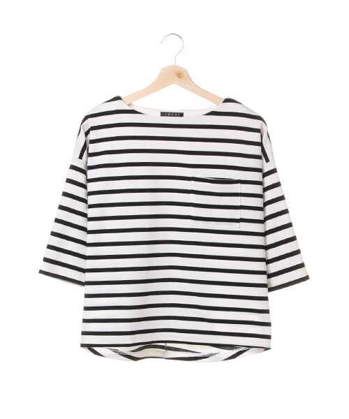 INGNI(イング)の「ポンチボーダー後下り/TOPS7分(トップス・レディース・オフホワイト/クロ/オフホワイト/A/グレー/オフホワイト/コン/オフホワイト/コン/A/ベージュ/オフホワイト・M)」の13枚目の写真