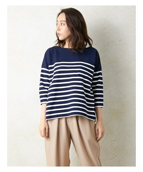 INGNI(イング)の「ポンチボーダー後下り/TOPS7分(トップス・レディース・オフホワイト/クロ/オフホワイト/A/グレー/オフホワイト/コン/オフホワイト/コン/A/ベージュ/オフホワイト・M)」の15枚目の写真