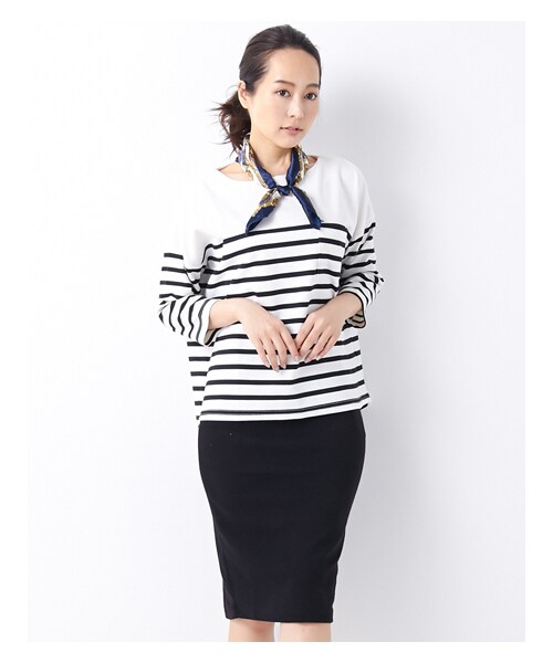 INGNI(イング)の「ポンチボーダー後下り/TOPS7分(トップス・レディース・オフホワイト/クロ/オフホワイト/A/グレー/オフホワイト/コン/オフホワイト/コン/A/ベージュ/オフホワイト・M)」の1枚目の写真