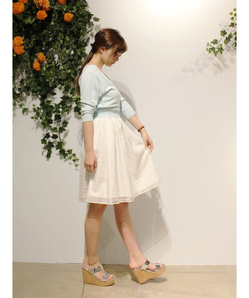 MERCURYDUO（マーキュリーデュオ）の「【DUO】 オーガンジーチェックスカート（スカート・レディース・オフホワイト/ライトオレンジ/アイスブルー・F）」の4枚目の写真