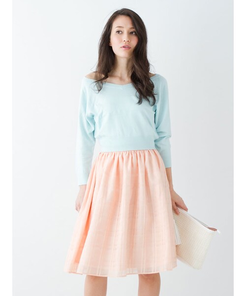 MERCURYDUO（マーキュリーデュオ）の「【DUO】 オーガンジーチェックスカート（スカート・レディース・オフホワイト/ライトオレンジ/アイスブルー・F）」の9枚目の写真