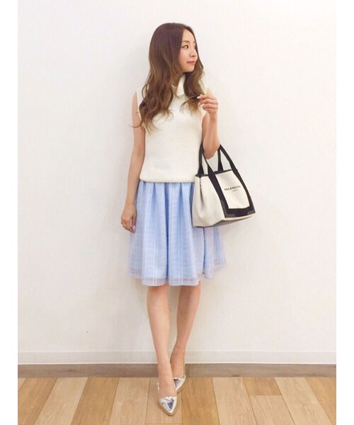 MERCURYDUO（マーキュリーデュオ）の「【DUO】 オーガンジーチェックスカート（スカート・レディース・オフホワイト/ライトオレンジ/アイスブルー・F）」の7枚目の写真