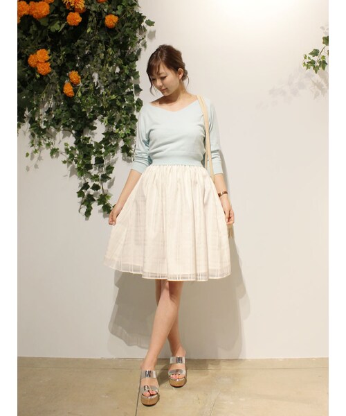 MERCURYDUO（マーキュリーデュオ）の「【DUO】 オーガンジーチェックスカート（スカート・レディース・オフホワイト/ライトオレンジ/アイスブルー・F）」の8枚目の写真
