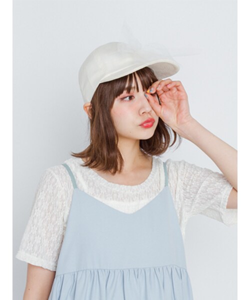 merry jenny(メリージェニー)の「チュールリボンcap(帽子・レディース・オフホワイト/グレー/ピンク・F)」の4枚目の写真