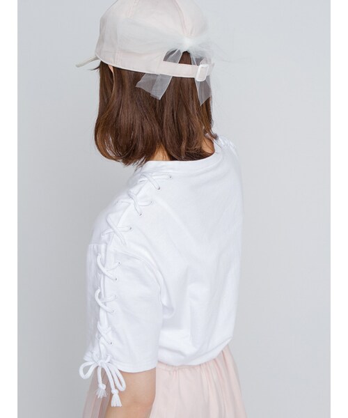 merry jenny(メリージェニー)の「チュールリボンcap(帽子・レディース・オフホワイト/グレー/ピンク・F)」の5枚目の写真