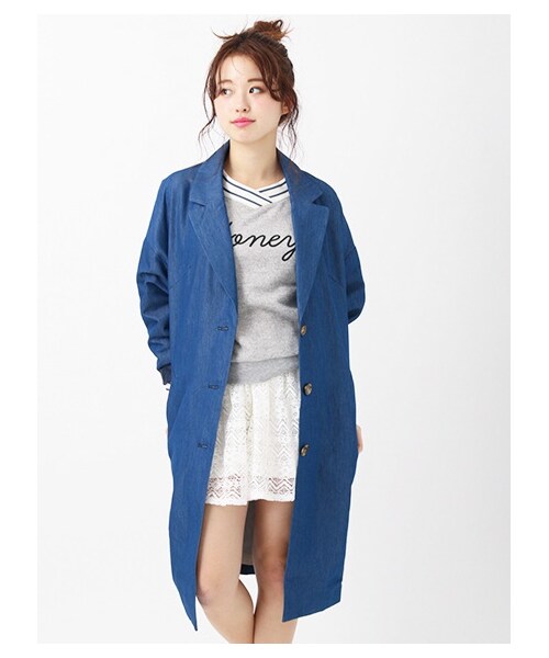 earth music&ecology（アースミュージックアンドエコロジー）の「＜WEB限定大きな・小さなサイズ＞デニムドロップチェスターコート（ジャケット/アウター・インディゴ・L）」の2枚目の写真