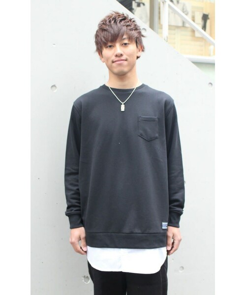 Cuirs（キュイー）の「シャツ切り替えオーバースウエット（スウェット・メンズ・白/ブラック・M/L）」の2枚目の写真