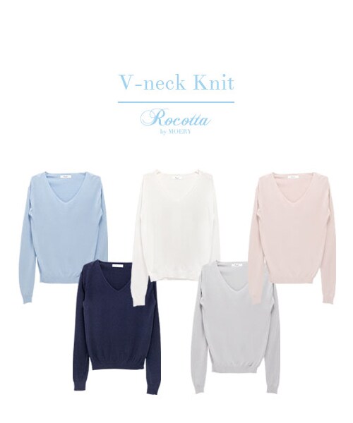 Rocotta by MOERY（ロコッタ）の「Rocotta(ロコッタ) Vネックニットトップス（ニット/セーター・レディース・ホワイト/ネイビー/ペールグレー/アイスブルー/スモーキーピンク・FREE）」の17枚目の写真