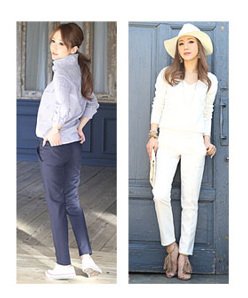 Rocotta by MOERY（ロコッタ）の「Rocotta(ロコッタ) センタープレスパンツ（スラックス・レディース・ホワイト/ネイビー・S/M）」の10枚目の写真