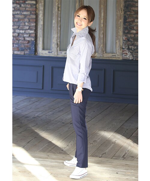 Rocotta by MOERY（ロコッタ）の「Rocotta(ロコッタ) センタープレスパンツ（スラックス・レディース・ホワイト/ネイビー・S/M）」の12枚目の写真