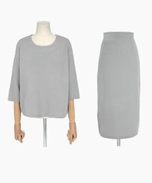 DHOLIC | 7部丈ラウンドネックプルオーバー＆ウエストゴムタイトミディスカートSET(その他トップス)