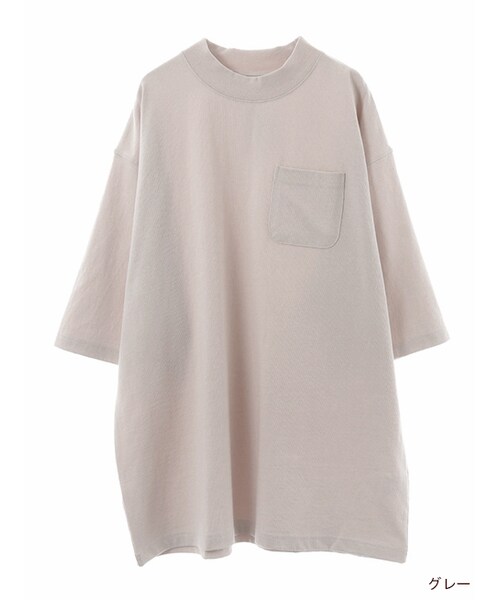 w closet（ダブルクローゼット）の「ポケ付きビッグTシャツ（トップス・レディース・オフホワイト/グレー/キャメル/ブラック・FREE）」の3枚目の写真