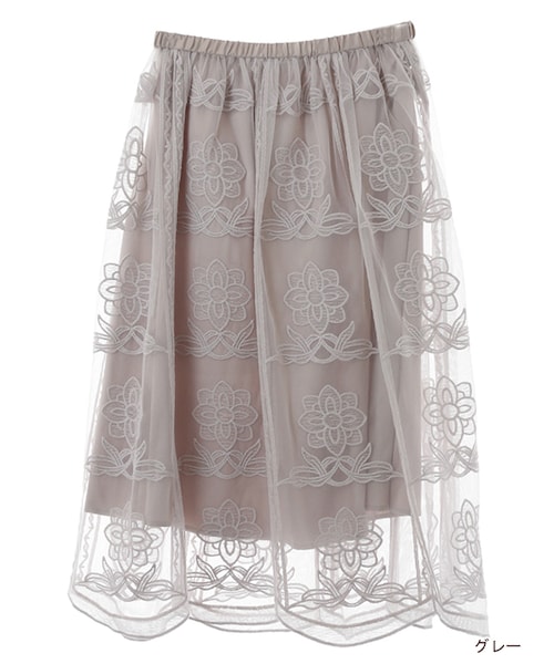 w closet（ダブルクローゼット）の「刺繍チュールレーススカート（スカート・レディース・オフホワイト/グレー・FREE）」の2枚目の写真