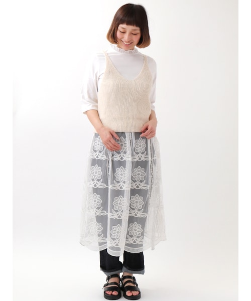 w closet（ダブルクローゼット）の「刺繍チュールレーススカート（スカート・レディース・オフホワイト/グレー・FREE）」の9枚目の写真